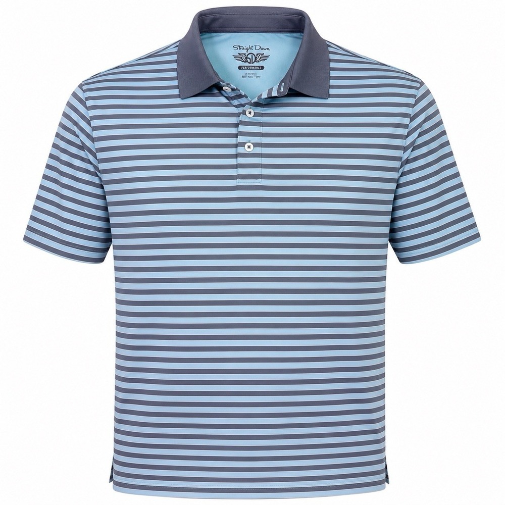 Straight Down Performance Polo Shirt Mens XL Blue GRY PINK  Golf Stretch Striped